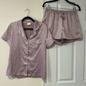 Le Rose Monogrammed Lavender Satin Pajama Set Size Small